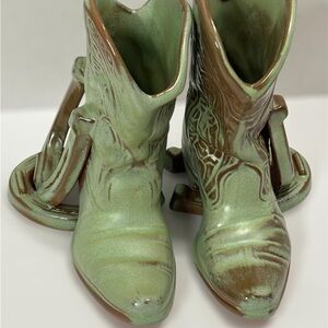 Frankoma Pottery Ceramic Cowboy Boot Bookends